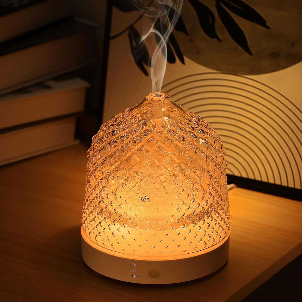 Home Fragrance Aroma - เครื่องกระจายกลิ่นอัลตราโซนิกแบบกระจกไฟฟ้า 200 มล. เครื่องกระจายกลิ่นหอมสำหรับโรงแรม พร้อมไฟ LED