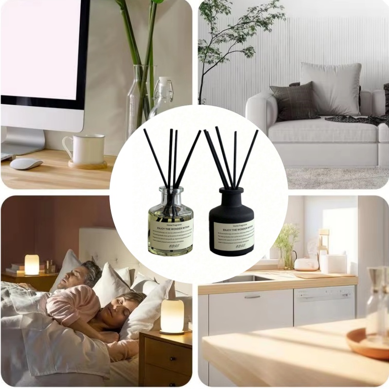 Home Fragrance Diffuser Sticks - น้ำหอมปรับอากาศในบ้านแบบไม่ใช้ไฟ ขนาด 50 มล. กลิ่นฟรีเซียและมะลิ พร้อมก้านไม้หอมสำหรับกระจายกลิ่น