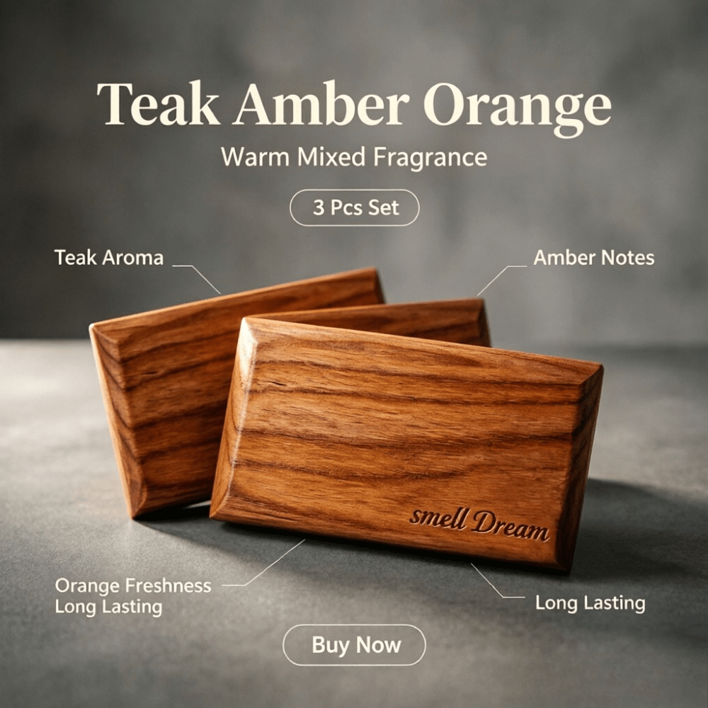 Home Fragrance Elements - น้ำหอมปรับอากาศในรถยนต์ กลิ่นไม้สักอำพันส้ม ชุด 3 ชิ้น กลิ่นหอมติดทนนาน