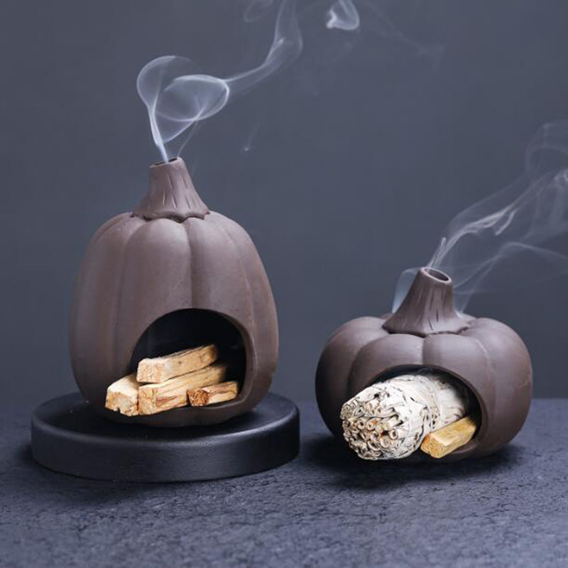 Home Fragrance Use - เตาเผาเครื่องหอมดินเผาสีม่วง ไวท์เสจ ฟักทองฮาโลวีน ปาโอซานโต สำหรับอโรมาเธอราพี ใช้ภายในบ้าน